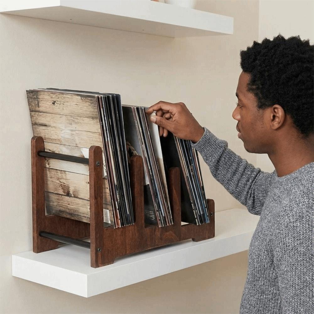 Large Capacity Vinyl Record Holder Brown Book Storage Rack Vintage CD Display Stand  CDs