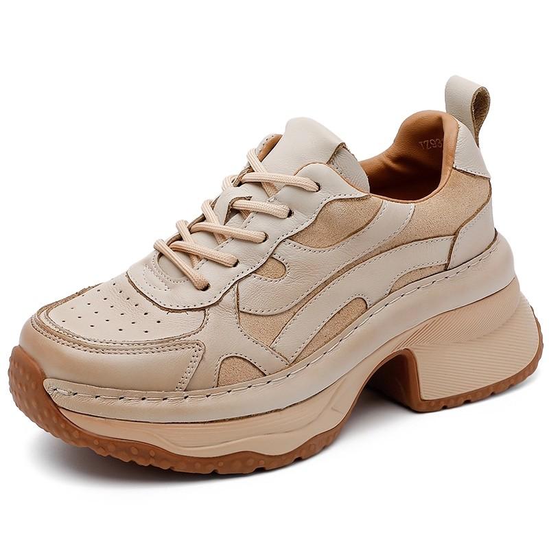 Fashion GKTINOO 2025 Autumn New Genuine Leather Sneakers Retro Handmade Casual Shoes Round Toe Lacd-up Women's Platform Wedge Shoes