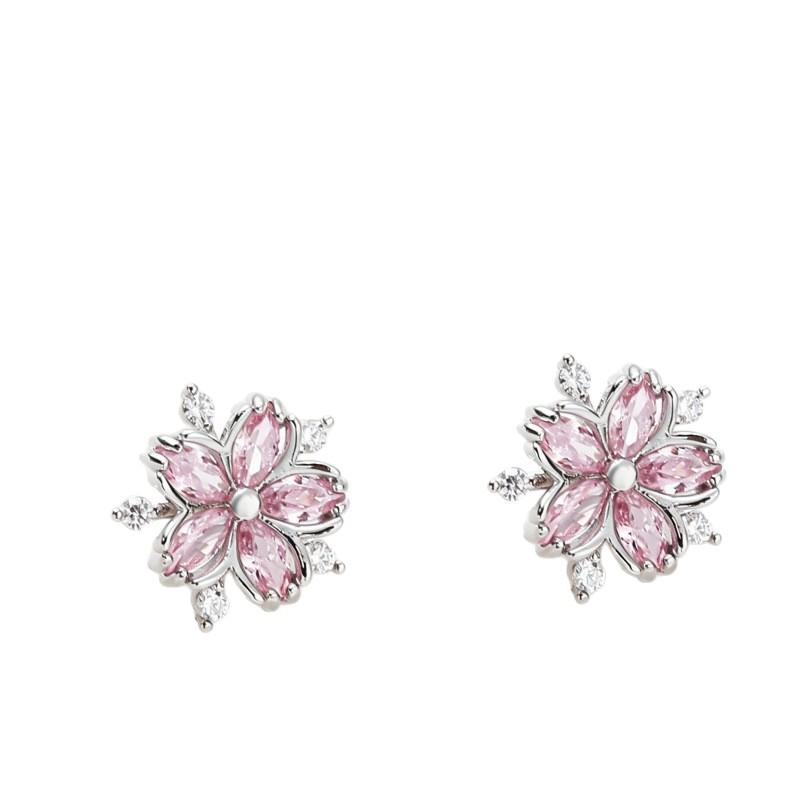 Pink Zircon Earrings Women's Simple and Small Ear Jewelry Light Luxury High-end Versatile Earrings