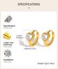 Heart Shape Cubic Zirconia Golden Hoops Earrings Women, Waterproof Stainless Steel Circle Huggies Small Ear Buckle Female Gift