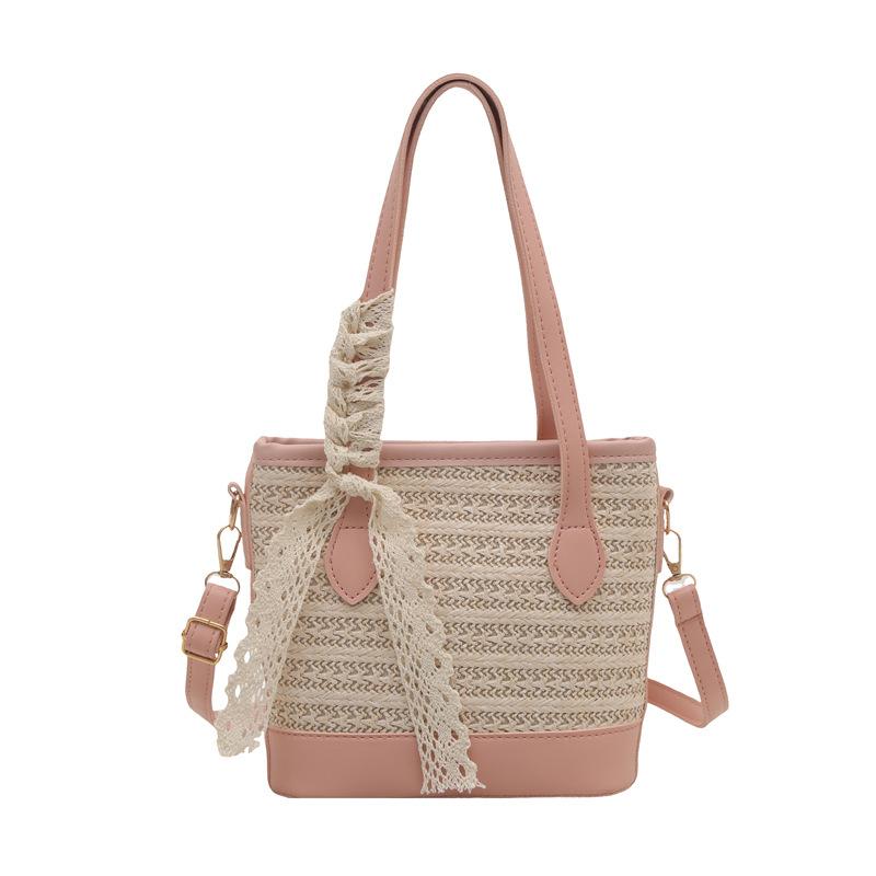 Woven straw handbag bag women's new high-end texture niche popular messenger bag shoulder bag bucket bag