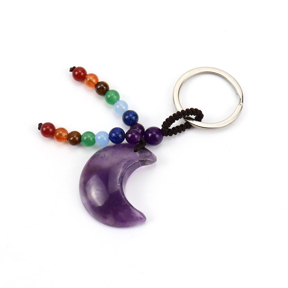 Hand-Woven Natural Crystal Moon Keychain Pendant Pendant Colorful Bead Luggage Pendant K45