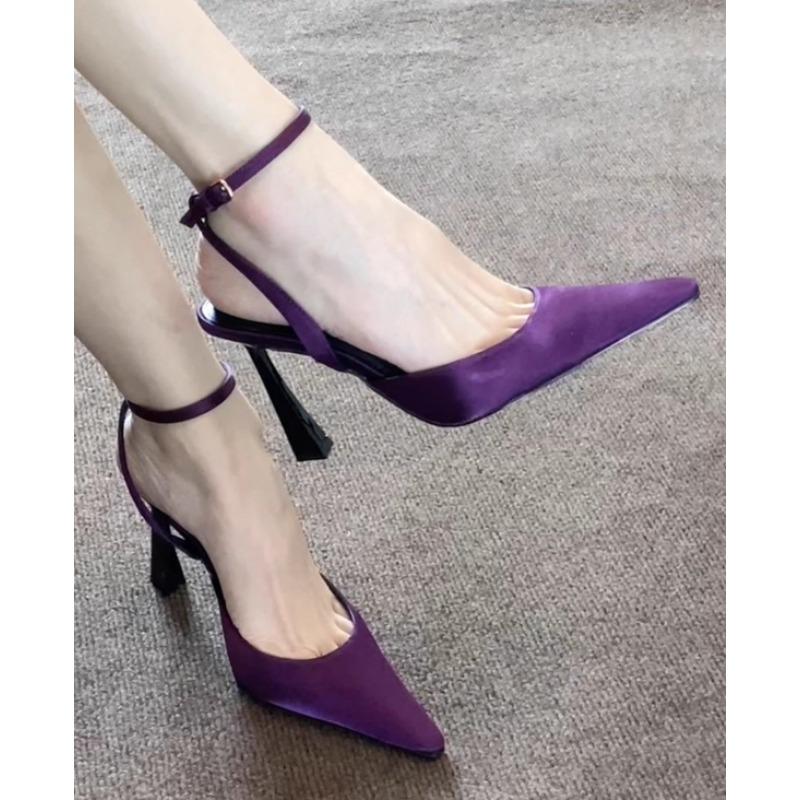 

Мода Женские Туфли на Высоком Каблуке Лето Новая Мода Туфли с Острым Носком Женские Шпильки Слингбэки Мелкие Свадебные Туфли для Невесты Zapatos Mujer 37 фиолетовый