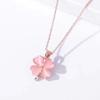 Four-Leaf Clover Bracelet & Cat's Eye Pink Diamond Flower Necklace Set