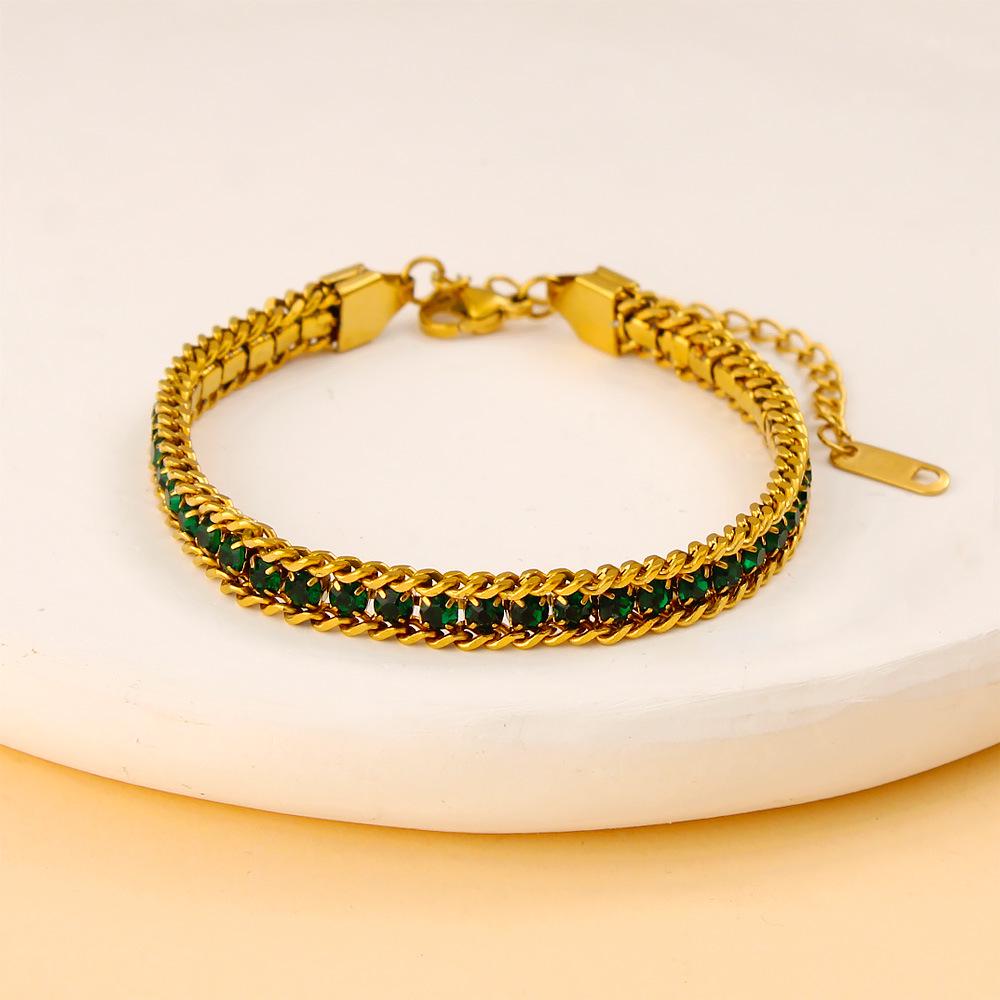 Pulsera en Capas de Acero Inoxidable y Oro de 18 Quilates con Circonita: Joyería Colorida y Versátil para Mujer