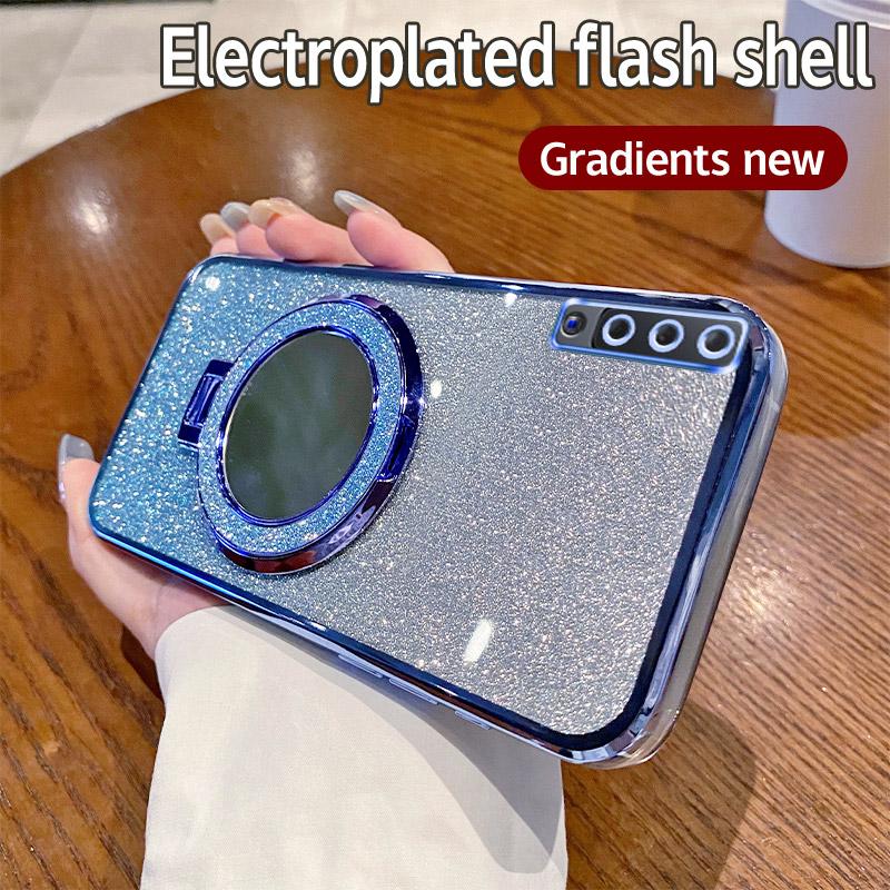 For Samsung Galaxy A7 2018 Mirror Luxury Glitter Magnetic Bracket Case for Samsung Galaxy A7 2018 Plating Soft Bumper Cover A750