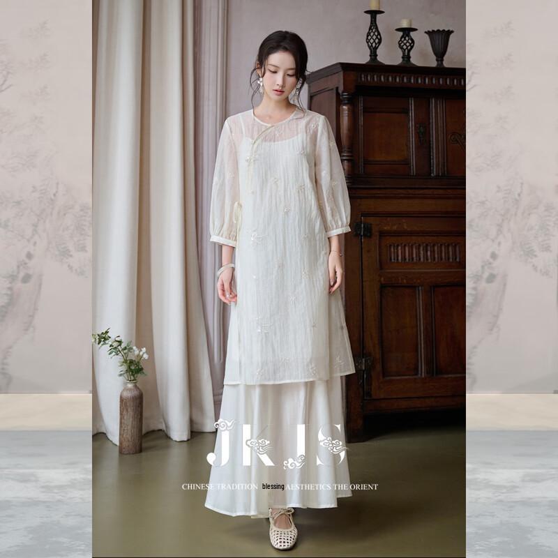JK&JS Chinese Style Embroidered Tencel Linen Dress