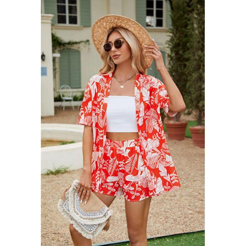 

Модный стиль Лето Новое поступление Модная летняя рубашка с коротким рукавом Повседневные свободные брюки Комплект из двух предметов Женский великолепный стиль леди Orange Red XL