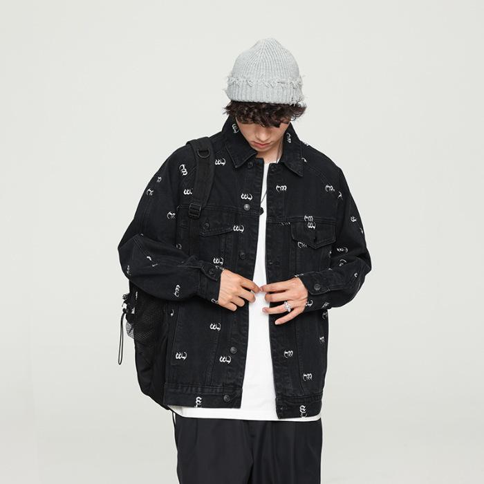 

Итальянская весенне-летняя свободная куртка для пар, мужская одежда, высококачественная, с вышивкой, модная брендовая джинсовая куртка для мужчин 4XL чёрный