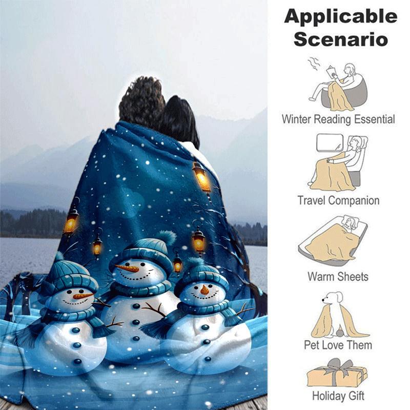 1pc Snowman Printing Lightweight Flannel Blanket, Comfortable and Warm Blanket, for Camping Sofa Bed and Couch Office, Gift