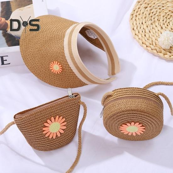 Umhängetasche für Kinder, Stroh, gewebtes Blumendekor, Umhängetasche im pastoralen Stil, Reißverschluss, verstellbarer Riemen, Schultertasche für den Alltag, Party, Arbeit, Dating