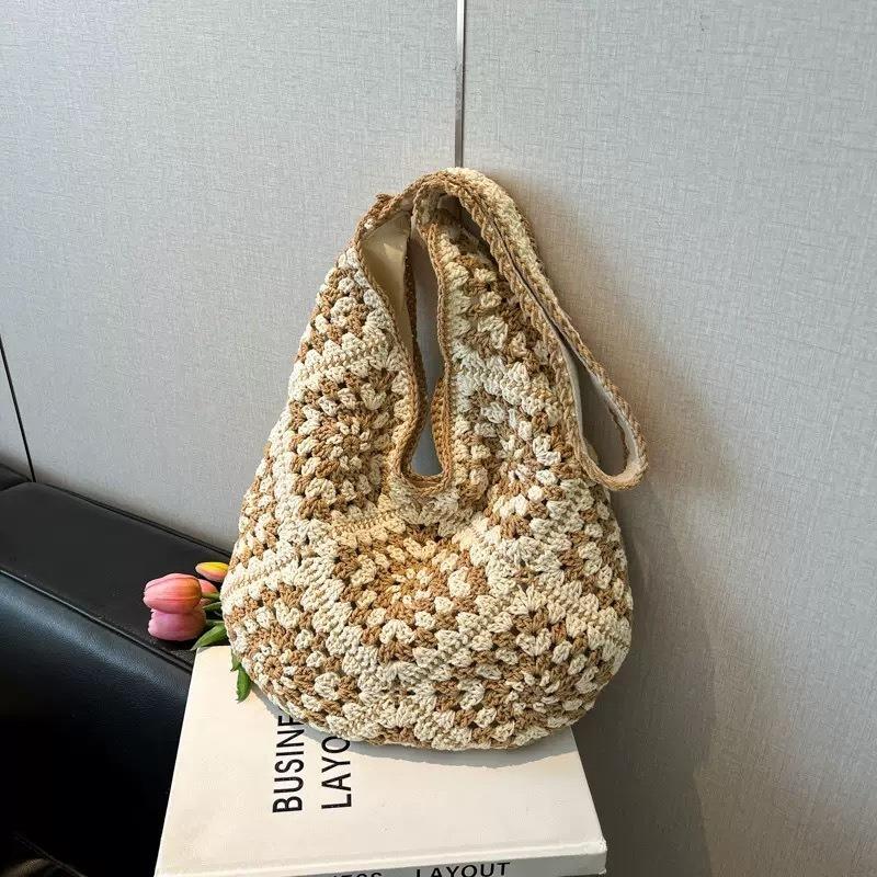 New Summer Versatile Hand-woven Bag Large-capacity Tote Bag Vacation Beach Bag Single Shoulder Straw Bag Women