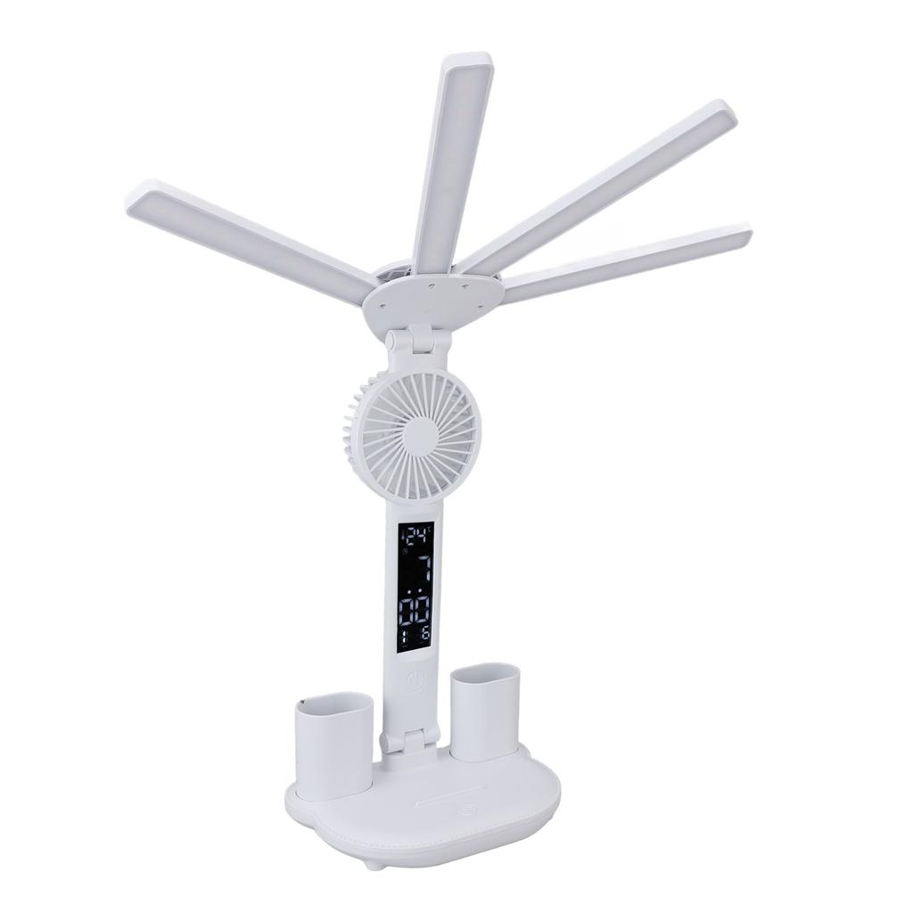 LED Desk Lamps with Fans Pen Holder Four Headed Touch Control Stepless Dimming Foldable Table Lamp F