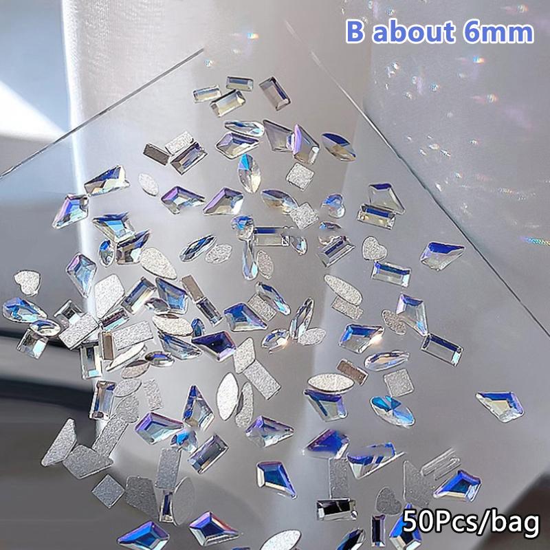 50 Stück Mini Rhombus Nagel Flache Unterseite Nagelkunst Edelsteine Schimmernde Maniküre Spitze 3D Nagelkunst Dekoration