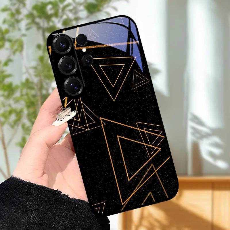 For Samsung S23 S24 Ultra Fashion Case S24 Plus / S23+ S24+ Hard PC Tempered Glass Phone Cover For Galaxy S23 FE Glass Protector