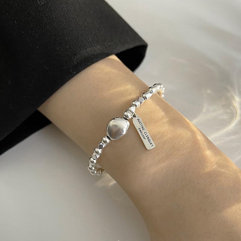 Braccialetto d'Argento Thailandese da Donna Vintage Geometrico Cuore Amore Fortunato Punk Gioielli 2023 Nuovo