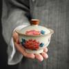 Hand-painted Sancai cover bowl, large with cover, single high-end household ceramic teacup, Kung Fu tea set, tea bowl.