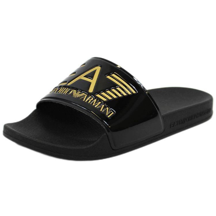 Emporio Armani EA7 Gold Logo Rubber Slide Sandals Unisex Footwear Black XCP001XCC22M631