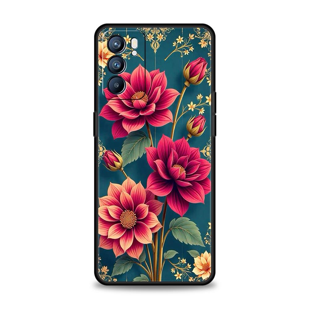 Abstract Plants Flower Phone Case For Oppo A17 A31 A54 A57 A78 A79 A98 Find X5 X6 Reno 6 7 8 10 11 12 13 F Pro 5G Soft TPU Cover