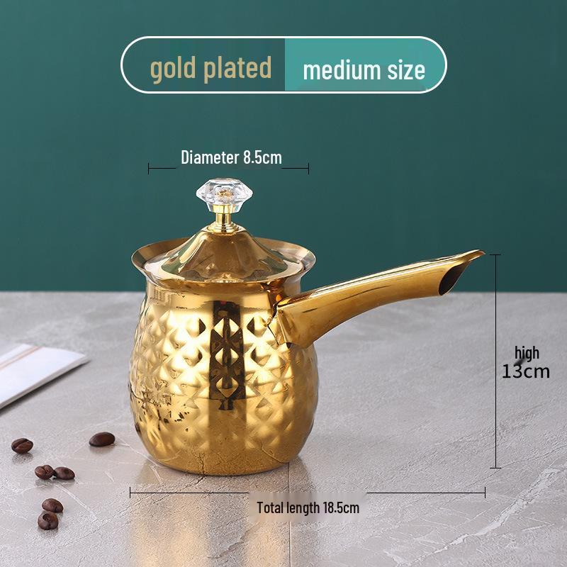 Korean Style Stainless Steel Pour-Over Coffee Pot with Long Golden Handle - Tea Kettle & Milk Warmer