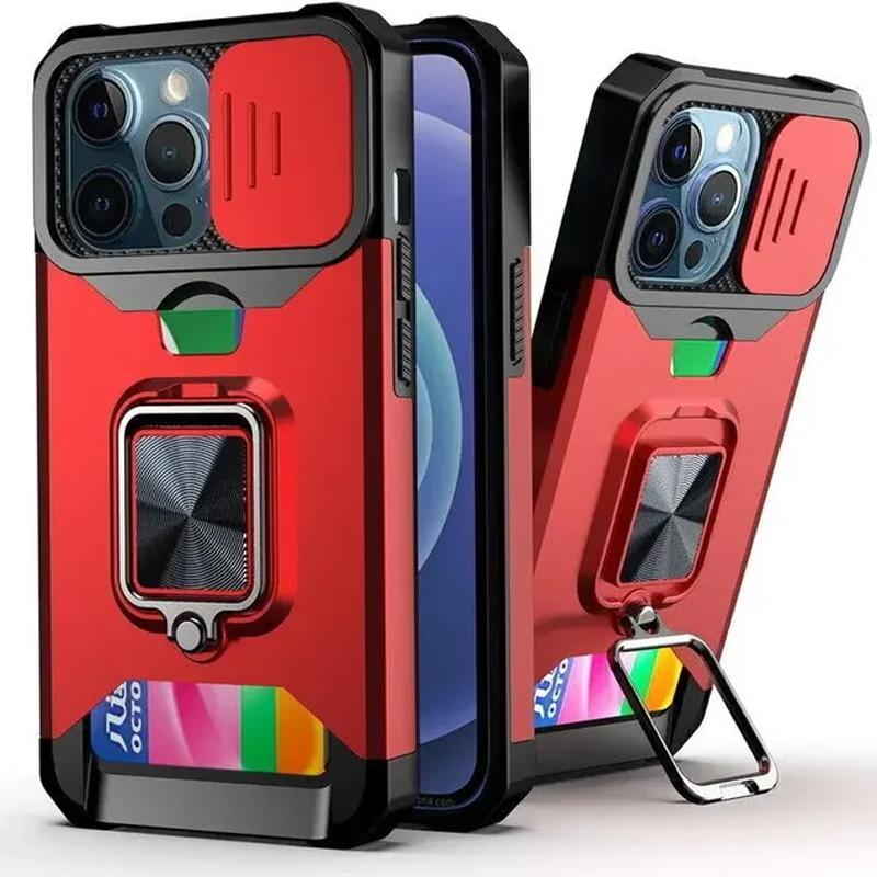 Stoßfestes, schweres Hartschalenetui mit Metallständer und Kartensteckplatz für das iPhone 16 Pro Max 15 Pro Max 14 Pro Max