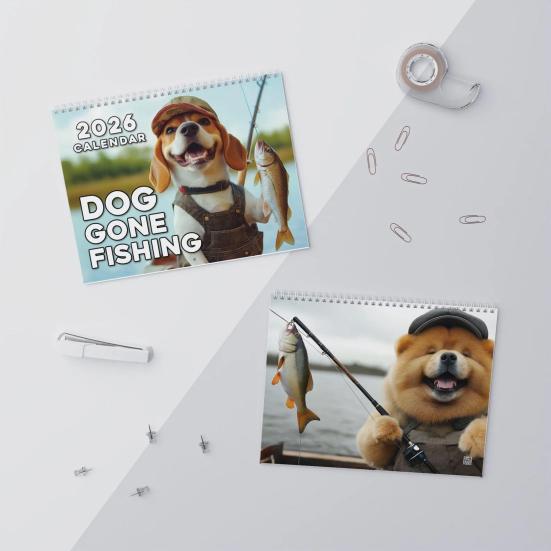 Dog Gone Fishing Calendar 2026 Coil Binding Smooth Page Turn Desk