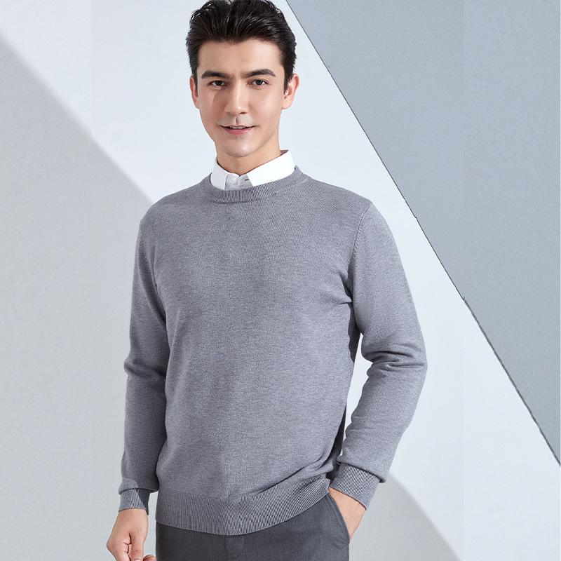Autumn and Winter Men's Round Neck Loose Thickened Pullover Knit Sweater Solid Color Long-sleeved Short Section of Business Bottoming Warm Sweater