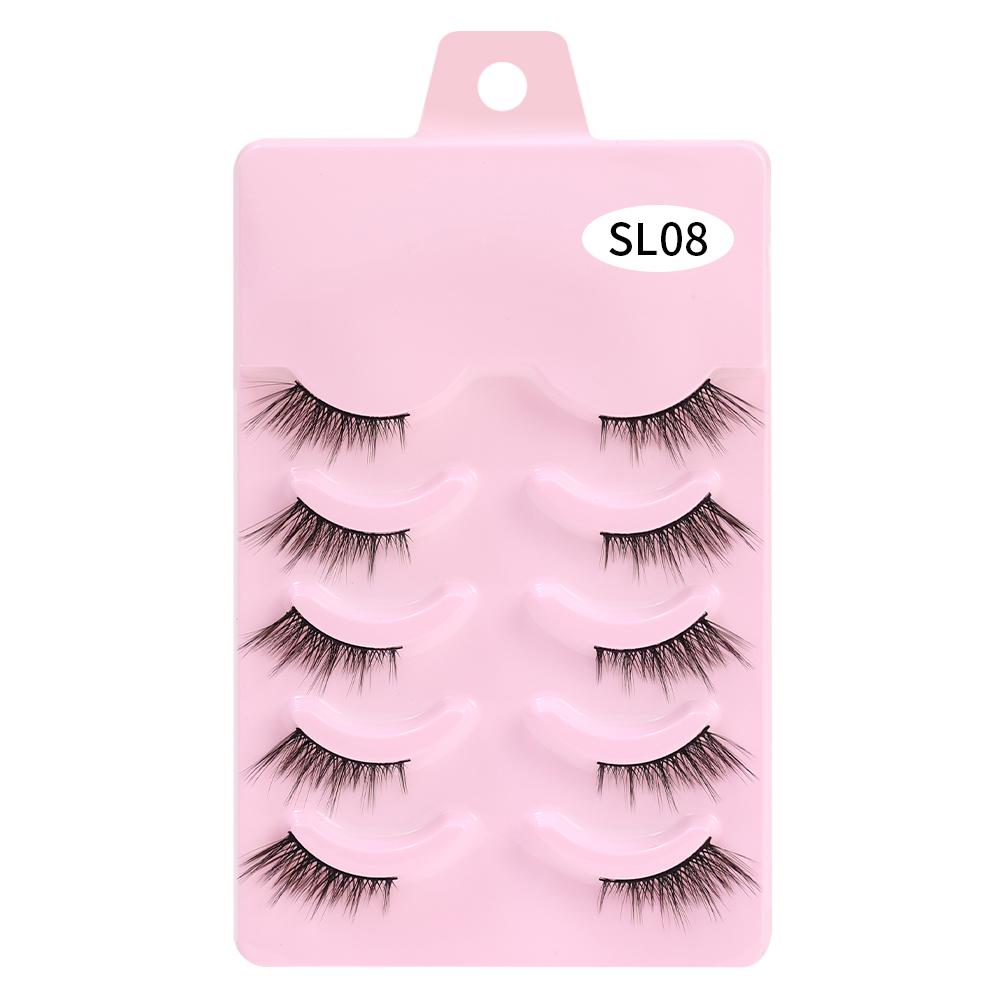 Halbe Wimpern, 5 Paar, natürliche, flauschige falsche Wimpern, Manga-Lash, 3D-Faux-Nerzwimpern, weiche geflügelte Wimpernverlängerung, Make-up-Tool