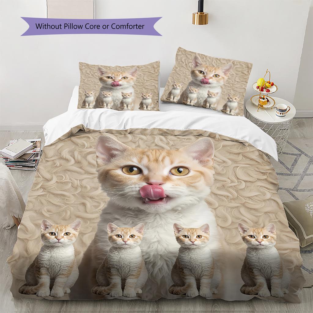 Cute Yellow Cat Pattern Bedding Quilt Set Quilt Cover Pillowcase Home Decoration Gift (1 * duvet cover + 2 * pillowcase, without core)