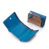 Small Yet Spacious Coin Made of Genuine Leather and Natural Made In Tri-fold Wallet, Case, Wood, Japan, Blue.
