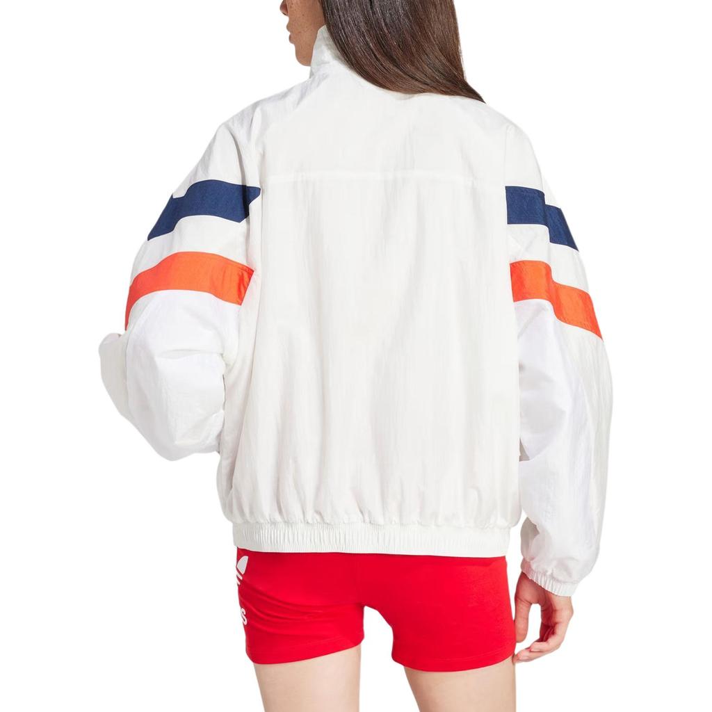 adidas Originals Half-Zip Windbreaker With Color Block High Collar Loose Long Sleeve Jacket Women Outerwear White IS2320