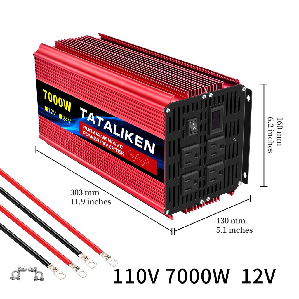 12V To 110V AC Pure Sine Power Inverter 8000W 10000W Power 60HZ Converter Car Accessories Solar With LED And US Socket