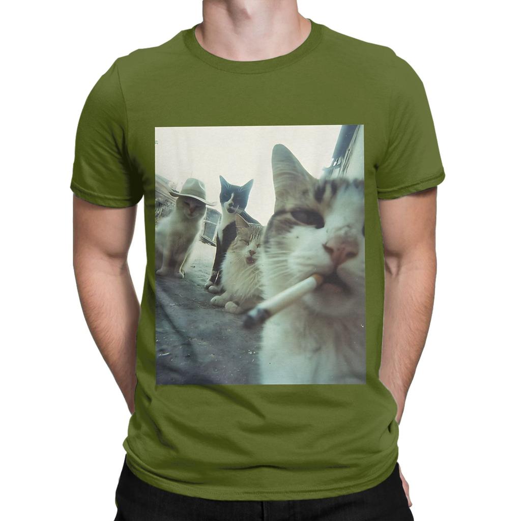 Smoking Cats Meme Funny 100 Cotton TShirt Meme Tops Tees For Unisex