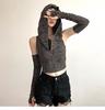 Dune Wasteland Spice Girls Sleeves Hooded T-Shirt Women's Summer New Sexy Belly Navel Chic Ripped Short Top