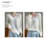 Women's V-Neck Wool Sweater: Autumn/Winter Loose-Fit, Solid Color Knit Pullover with Long Sleeves