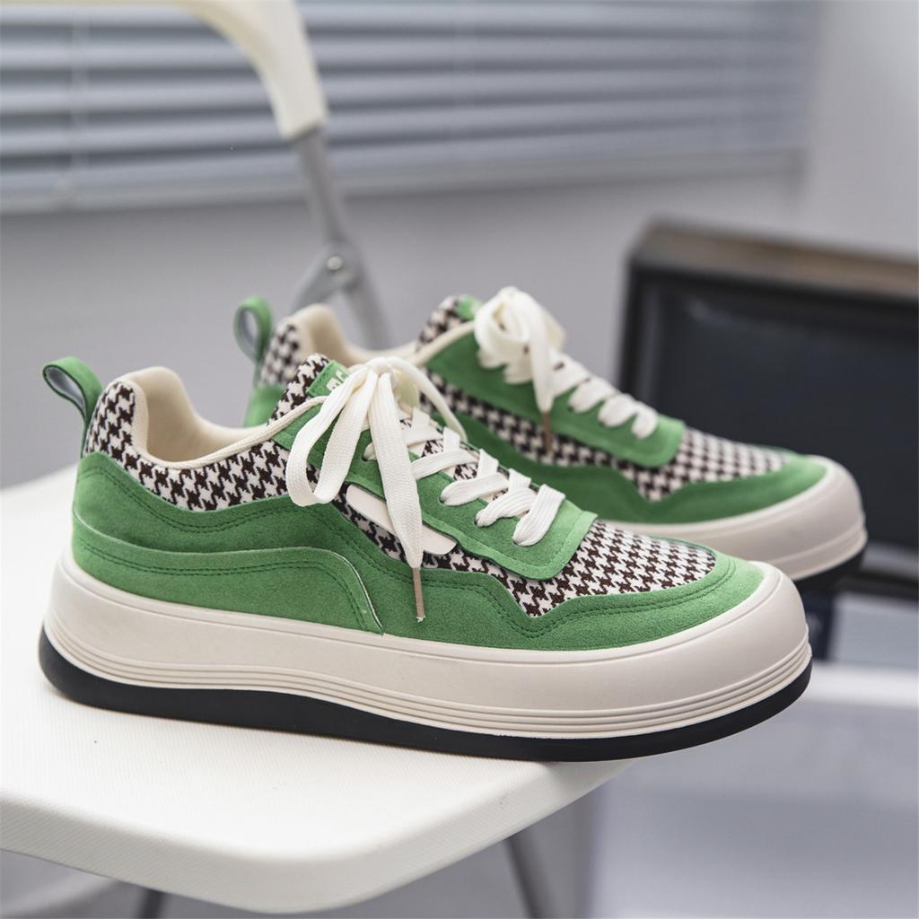 2025 Primavera Novo Calçado Pied de Poule Sapatos Pão Cabeça Grande Masculino Solado Grosso Casual Combina com Tudo Tênis Masculino