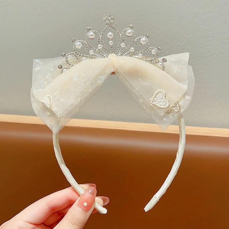 1Pcs Bow Pearl Sweet Hair Band Birthday Party Costume Props Hair Accessories Children Princess Crown Headband Girls Hair Hoop