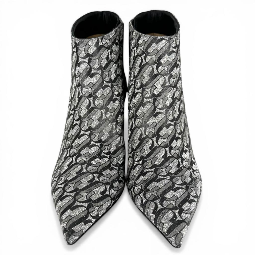 Ausgezeichnete JIMMY CHOO Stiefeletten MARINDA 65 Monogramm Silber Damen 37.5 Gebraucht