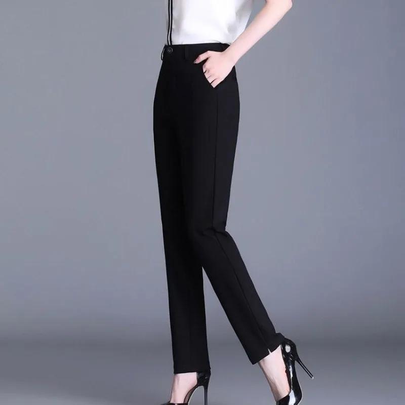 Frühling und Herbst Damen Einfarbig Hohe Taille Skinny Anzug Harem Übergröße Knopf Mode Lässig Büro Dame Alleskönner Hose