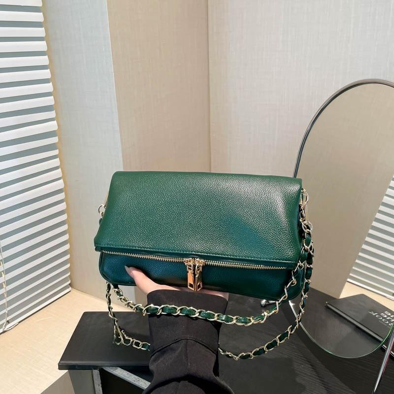 Sac à underarm tendance en cuir huilé, Texture simple et élégante, Sac bandoulière à chaîne unique