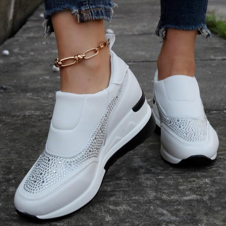 Plus Size Women's Shoes Thick-Soled Sequined Solid-Color Slip-On Breathable Flats Lightweight Wedge Sneakers Women's Single Shoes