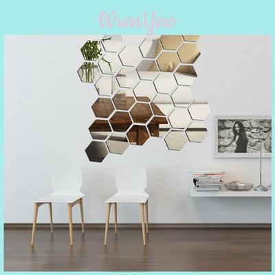 Elegant 12pcs Wall Decor Stickers Featuring 3d Mirror Hexagon Design For Modern Spaces