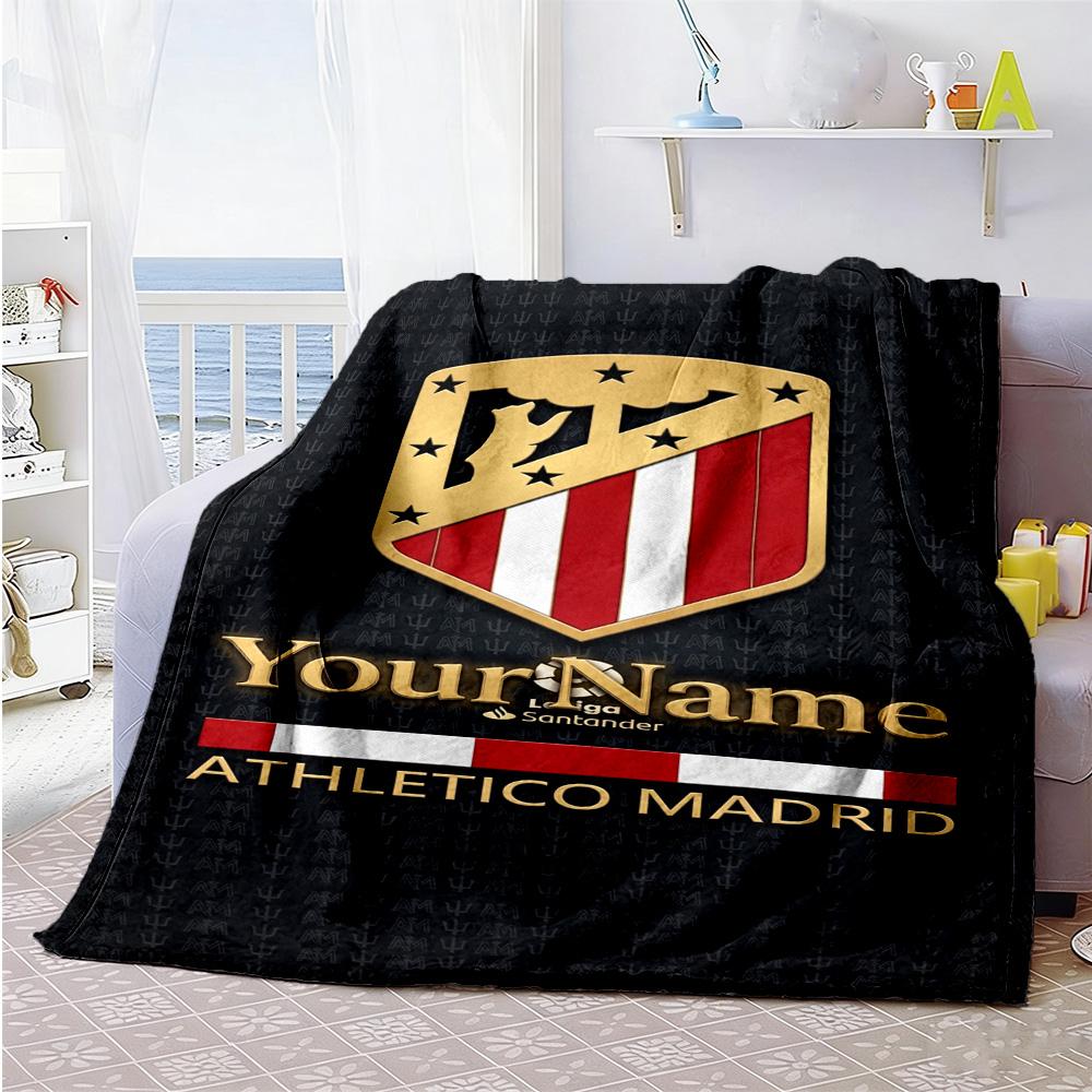 Atletico Madrid Customize Text Blanket Gift Personalized Blanket Ultra-Soft Versatile for Chair Office Chair Picnics Seaside Ideal for All Seasons