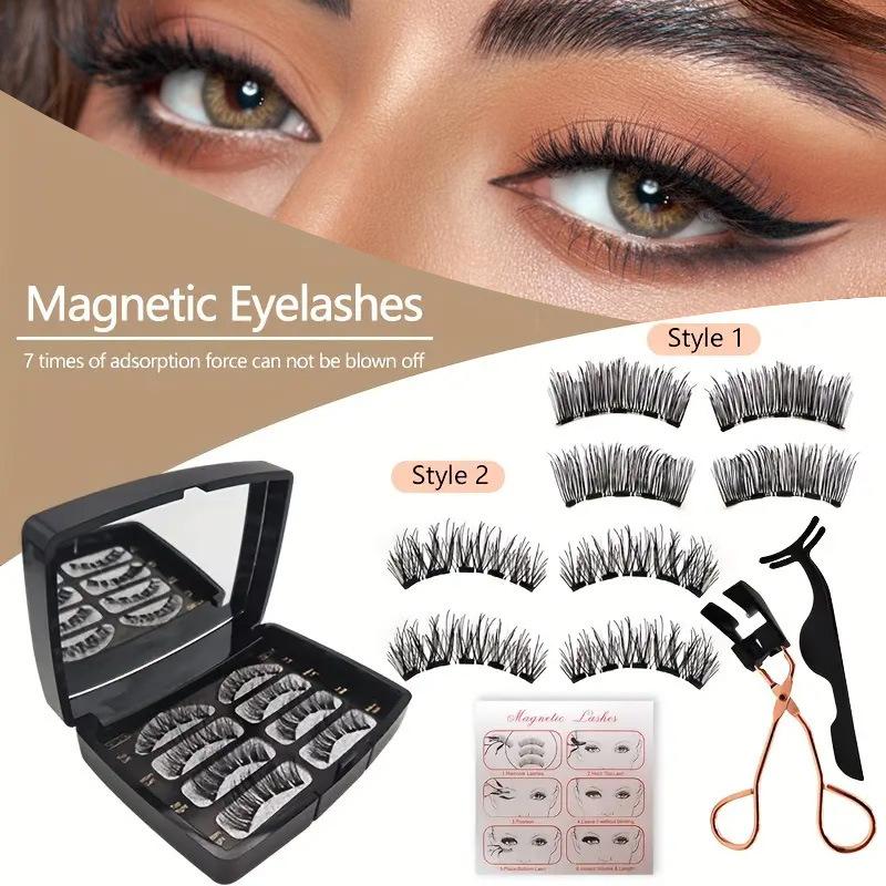 Magnetic Eyelashes,Reusable Magnetic False Eyelashes 3D  Extension Soft Individual False Eyelashes No Glue With Tweezers