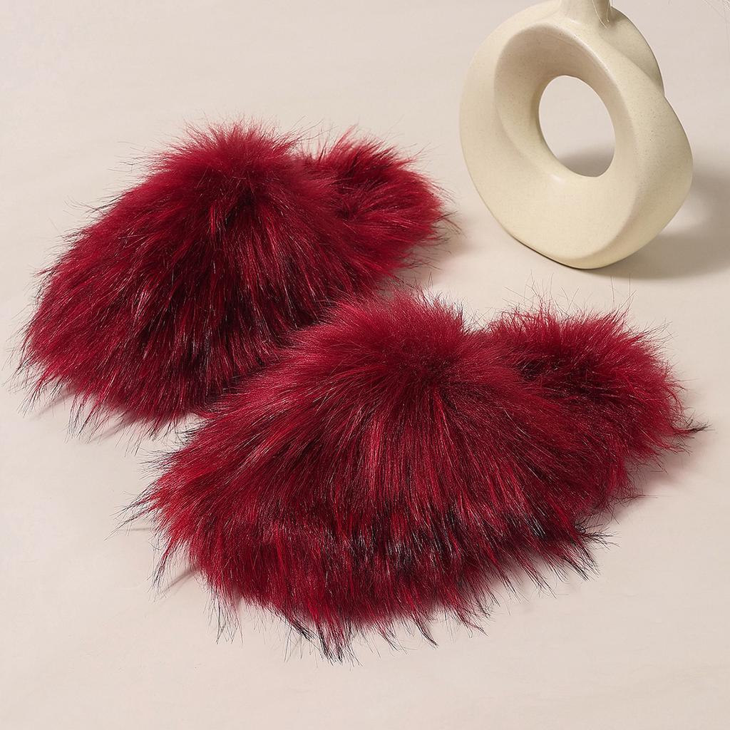 Fashion Fashion Warm Slippers Luxury Slippers Women Open Toe Raccoon Fur Slides Woman Shoes Women Flat Half Slippers Comfortable Shoes