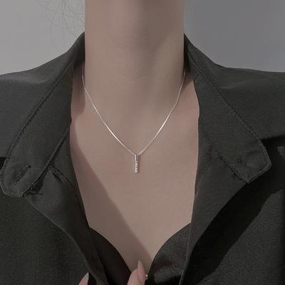 Minimalist Wind Vertical Bar Diamond Clavicle Chain Korean Version Simple Temperament Personality Small Fresh Long Geometric Necklace Female