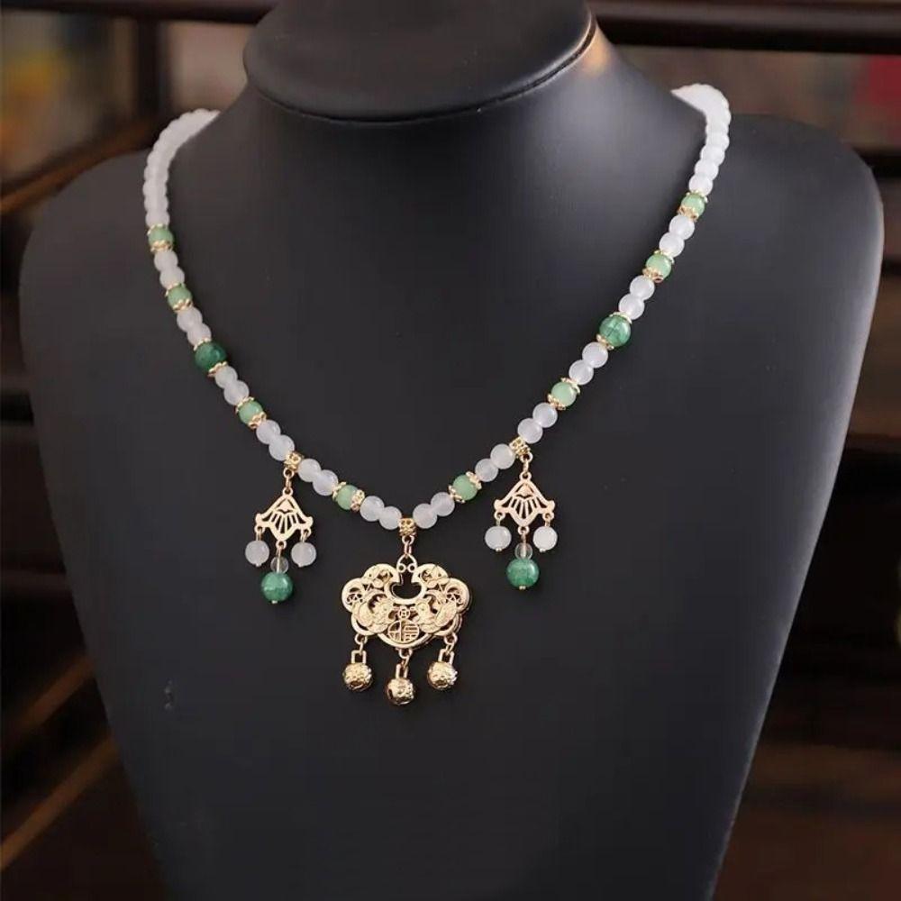 Chinese Style Vintage Hanfu Necklace Chain Choker Ruyi Pearl Choker Longevity Lock Pendant  Girls