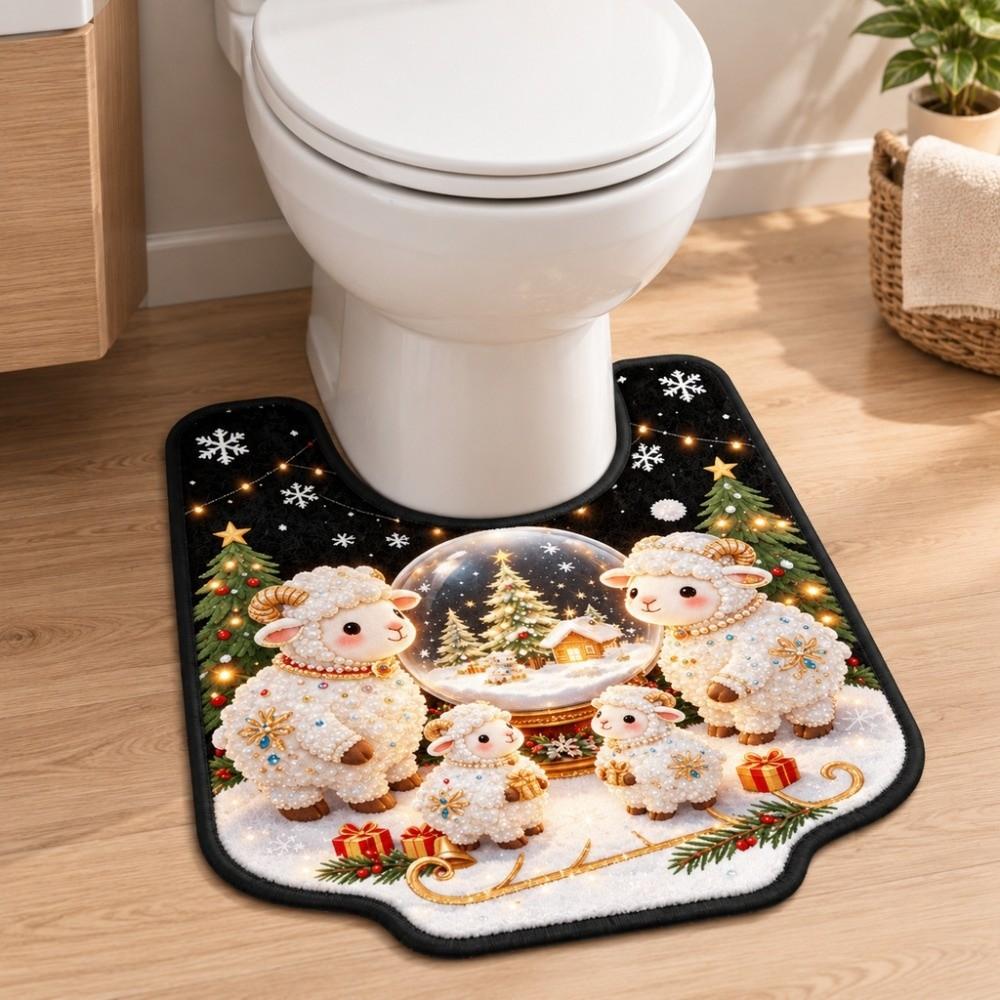 Absorbent Bathroom U-shaped Mat Christmas Theme Bath Mat Fun Toilet Floor Rug Household