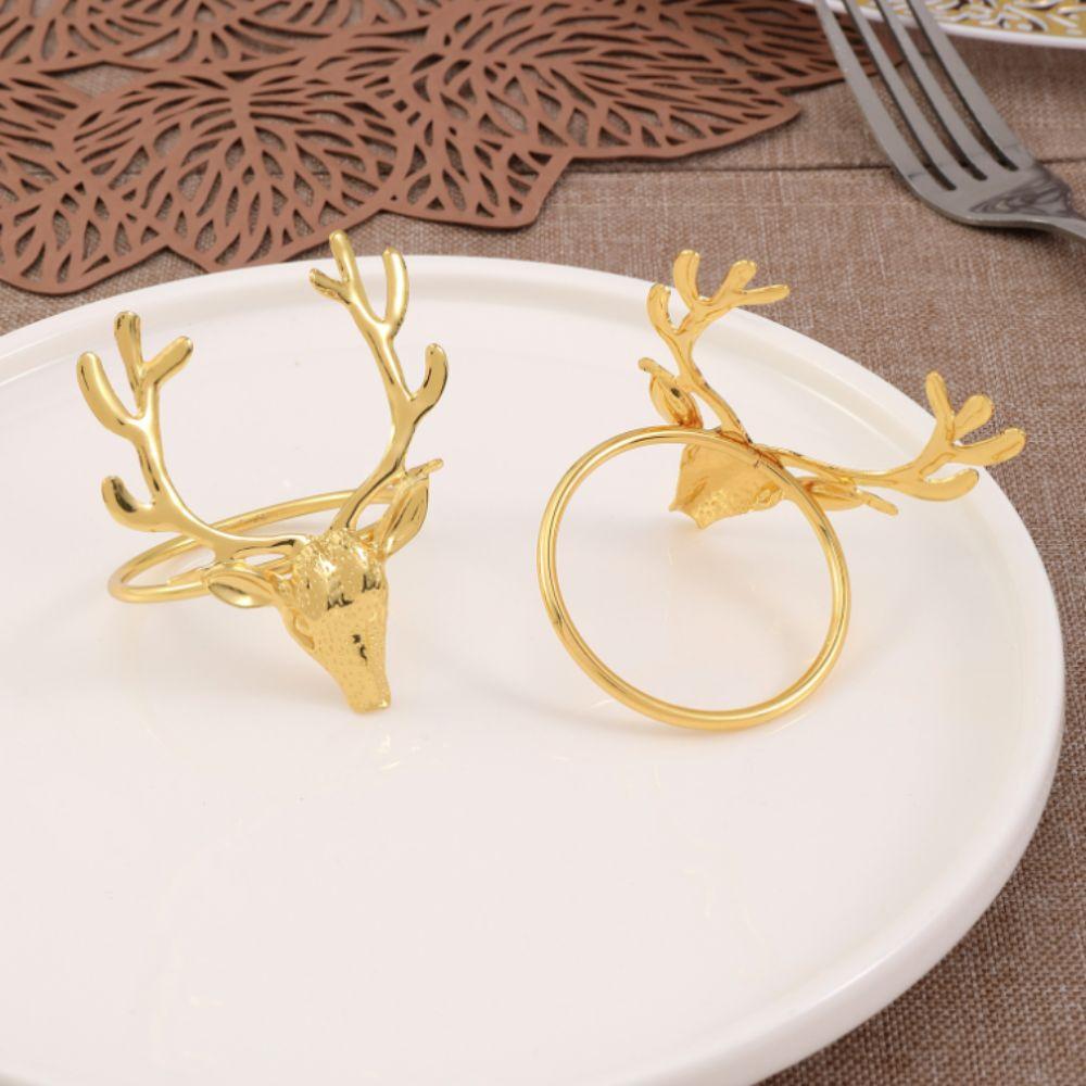 6Pcs Gold/Silver Christmas Deer Napkin Ring Electroplated Napkin Buckle Hotel