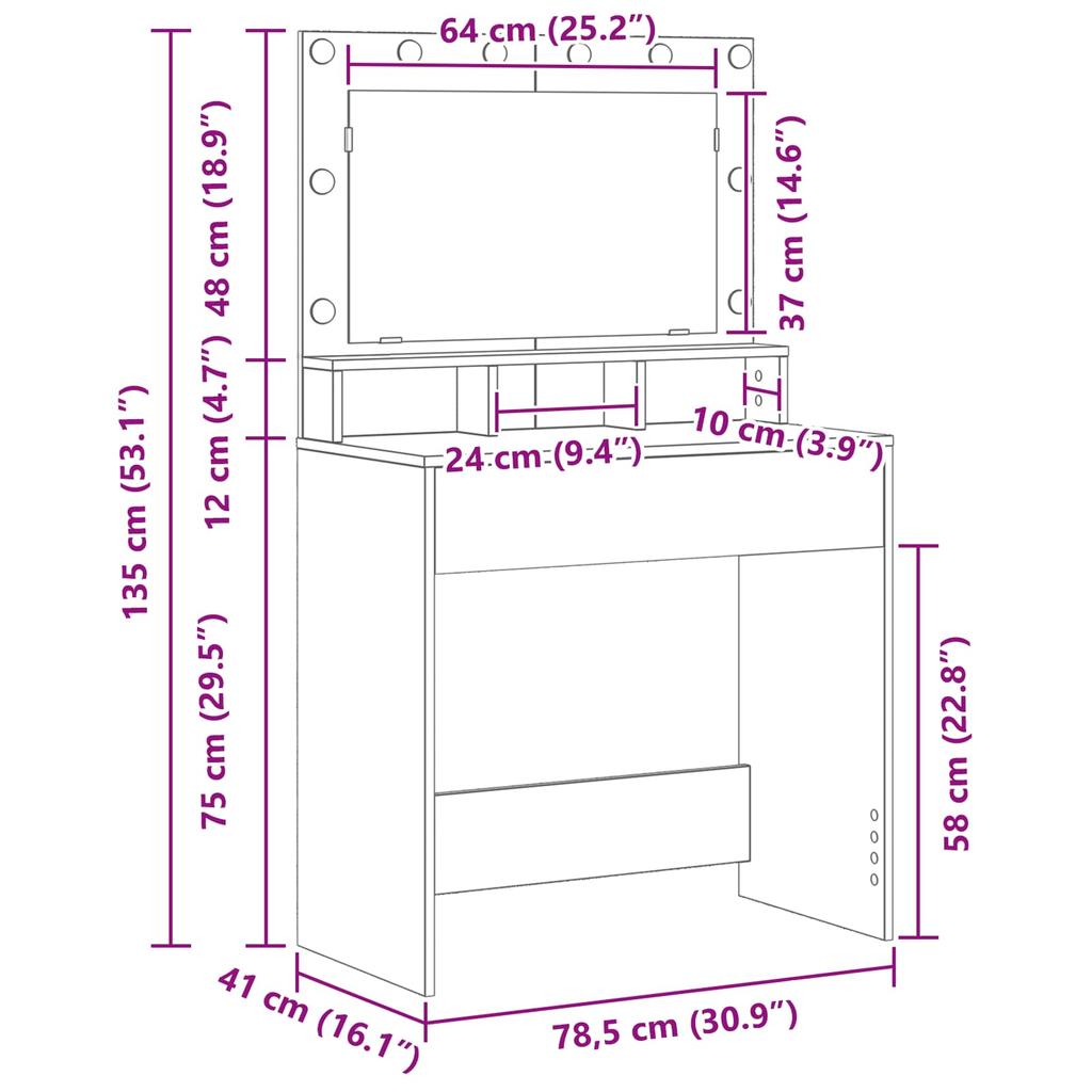 Makeup Table Concrete Grey 78.5 x 41 x 135 cm Particleboard